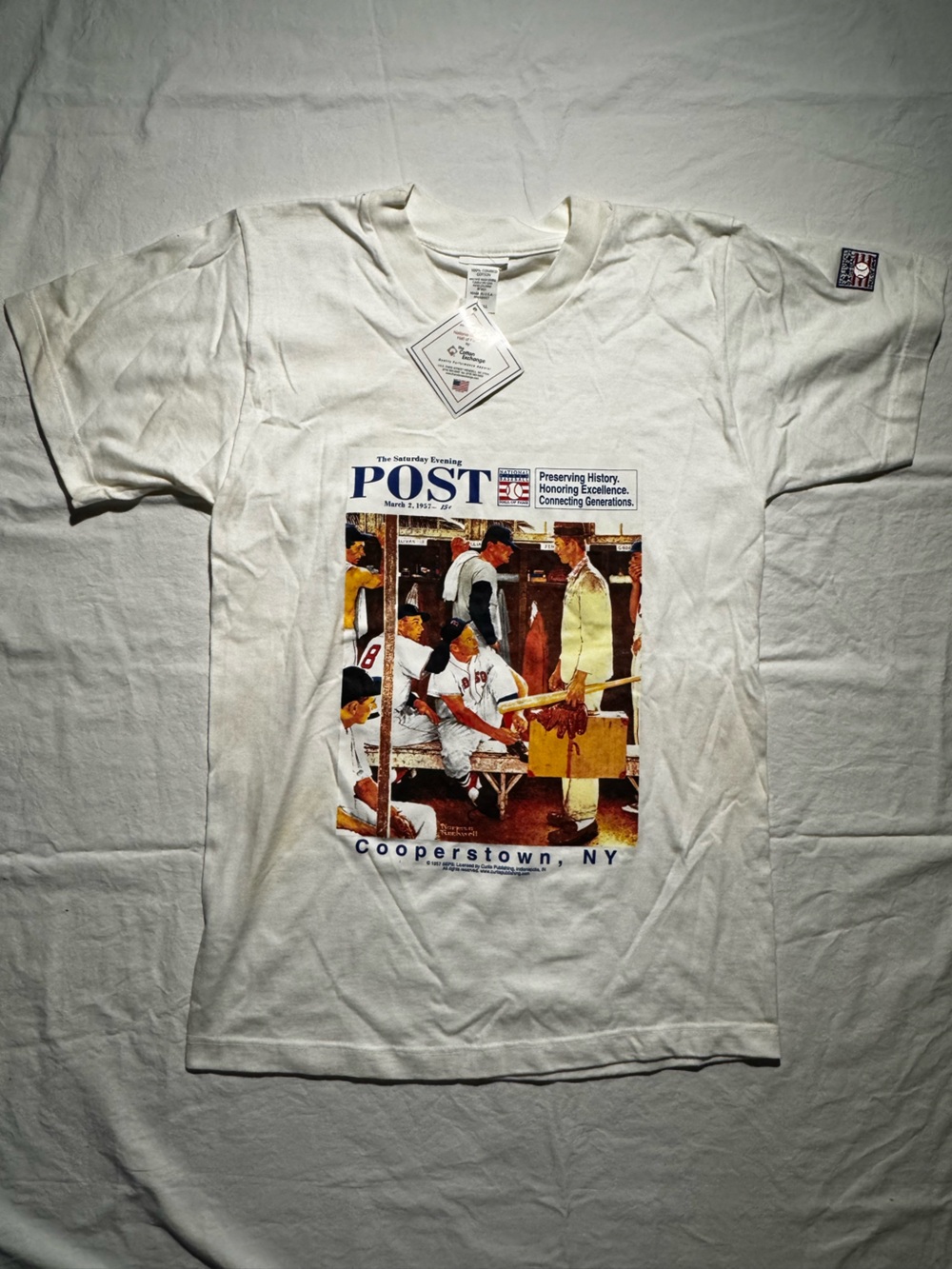 VINTAGE Norman Rockwell "The Rookie" Graphic Crewneck T-Shirt - White Size S